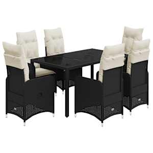 7dílný zahradní bistro set s poduškami černý polyratan - obrázek 2