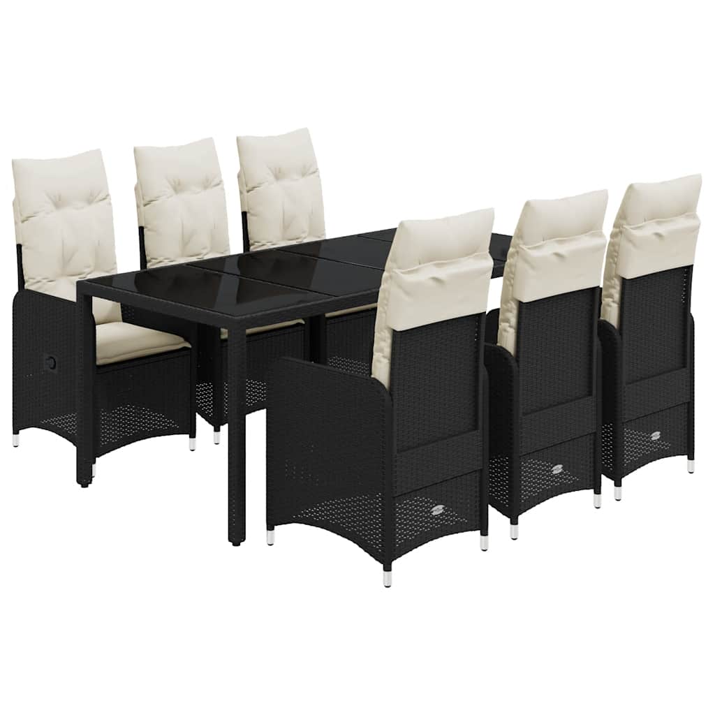 vidaXL 7dílný zahradní bistro set s poduškami černý polyratan