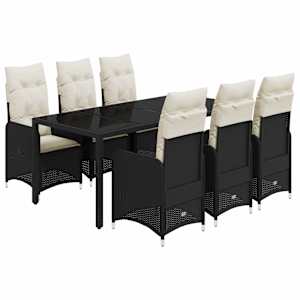 7dílný zahradní bistro set s poduškami černý polyratan - obrázek 2