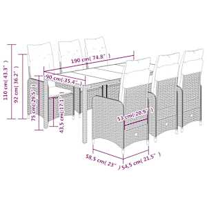 7dílný zahradní bistro set s poduškami černý polyratan - obrázek 7