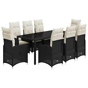9dílný zahradní bistro set s poduškami černý polyratan - obrázek 2