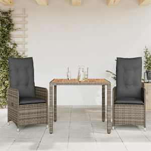 3dílný zahradní bistro set s poduškami šedý polyratan