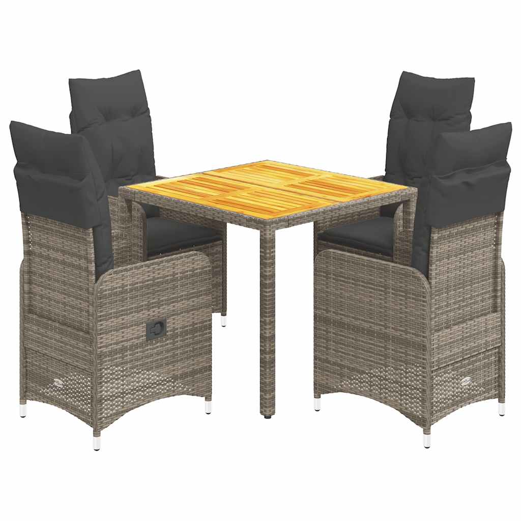 Thumbnail - vidaXL 5-tlg. Garten-Bistro-Set mit Kissen Grau Poly Rattan