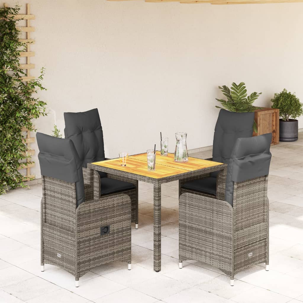 vidaXL 5-tlg. Garten-Bistro-Set mit Kissen Grau Poly Rattan