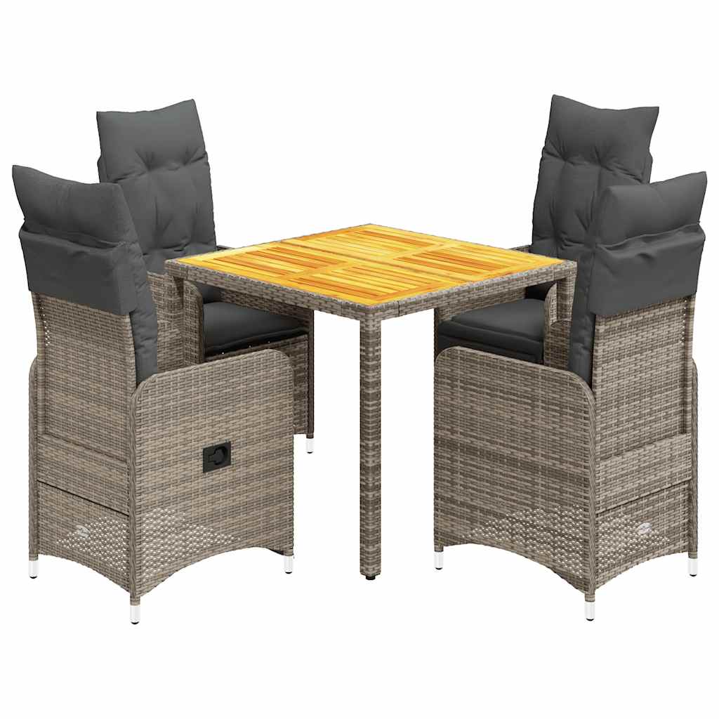Thumbnail - vidaXL 5-tlg. Garten-Bistro-Set mit Kissen Grau Poly Rattan