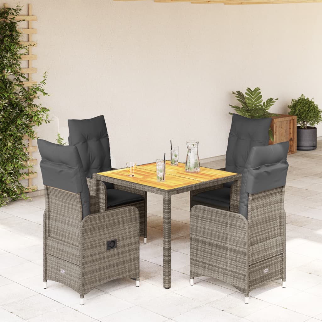 vidaXL 5-tlg. Garten-Bistro-Set mit Kissen Grau Poly Rattan