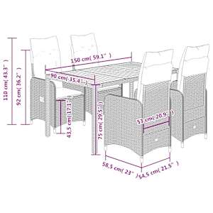 5dílný zahradní bistro set s poduškami šedý polyratan - obrázek 7