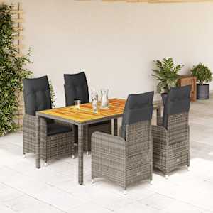 Vrtna bistro garnitura 5-delna z blazinami siv poli ratan