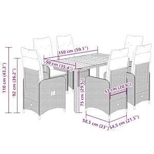 7dílný zahradní bistro set s poduškami šedý polyratan - obrázek 12