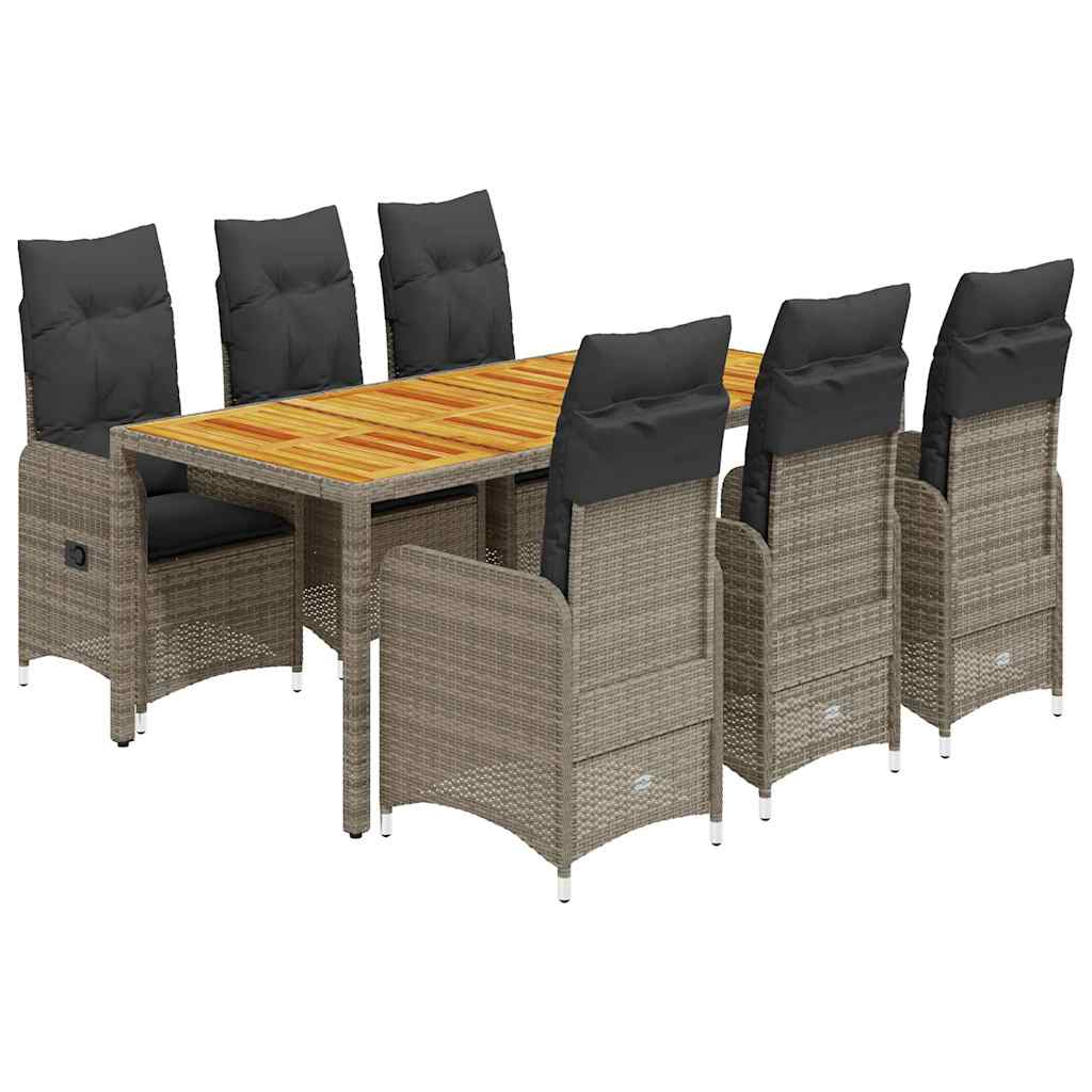 vidaXL 7dílný zahradní bistro set s poduškami šedý polyratan