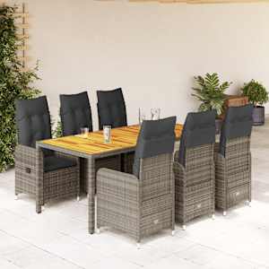 7dílný zahradní bistro set s poduškami šedý polyratan - obrázek 1