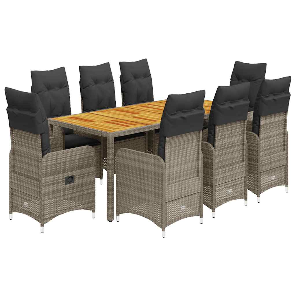 vidaXL 9dílný zahradní bistro set s poduškami šedý polyratan