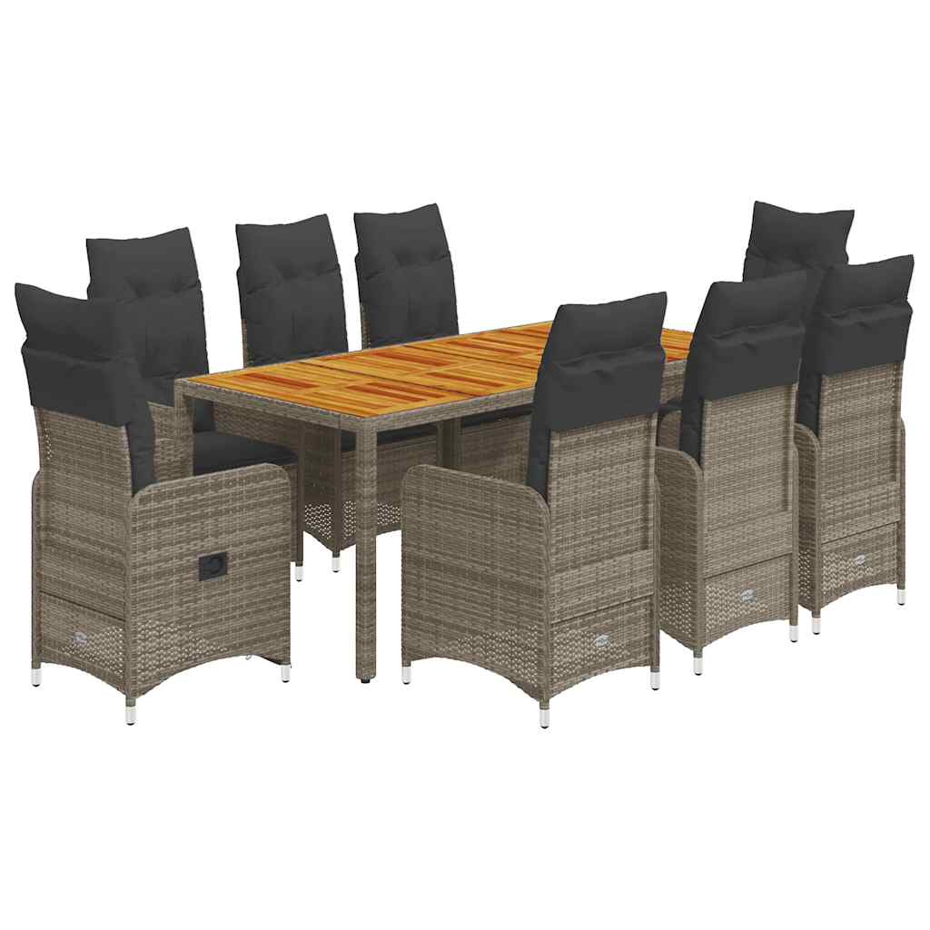 vidaXL 9dílný zahradní bistro set s poduškami šedý polyratan