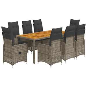 9dílný zahradní bistro set s poduškami šedý polyratan - obrázek 2