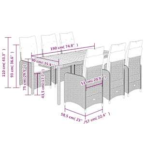 9dílný zahradní bistro set s poduškami šedý polyratan - obrázek 12