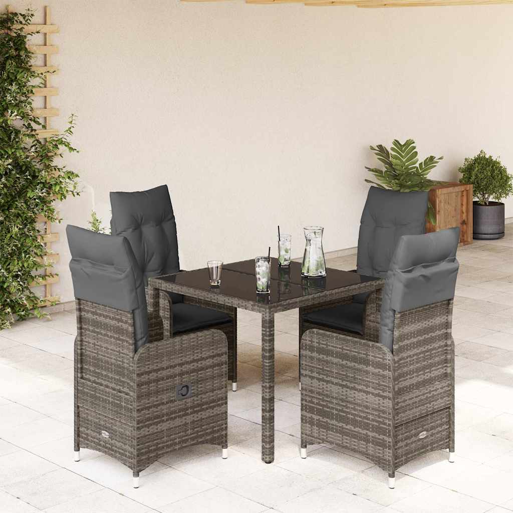 vidaXL 5-tlg. Garten-Bistro-Set mit Kissen Grau Poly Rattan