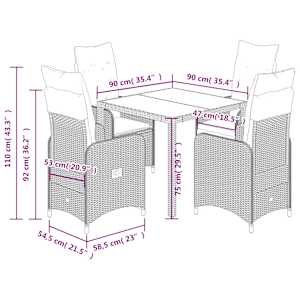 5dílný zahradní bistro set s poduškami šedý polyratan - obrázek 9