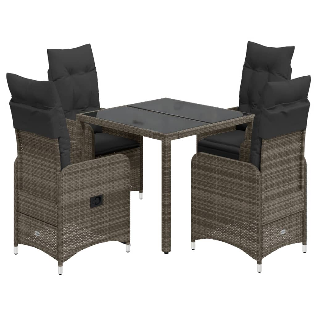 vidaXL 5-tlg. Garten-Bistro-Set mit Kissen Grau Poly Rattan