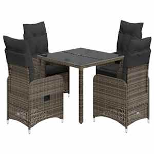 5dílný zahradní bistro set s poduškami šedý polyratan - obrázek 1
