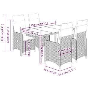 5dílný zahradní bistro set s poduškami šedý polyratan - obrázek 7
