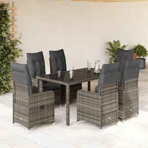 5dílný zahradní bistro set s poduškami šedý polyratan - obrázek 1