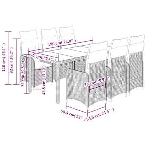 7dílný zahradní bistro set s poduškami šedý polyratan - obrázek 7