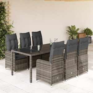 7dílný zahradní bistro set s poduškami šedý polyratan - obrázek 1