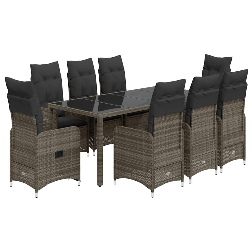 vidaXL 9dílný zahradní bistro set s poduškami šedý polyratan