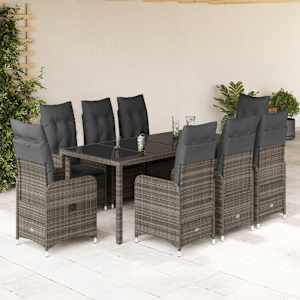 9dílný zahradní bistro set s poduškami šedý polyratan - obrázek 1
