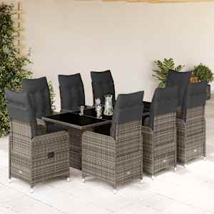 Vrtna bistro garnitura 9-delna z blazinami siv poli ratan