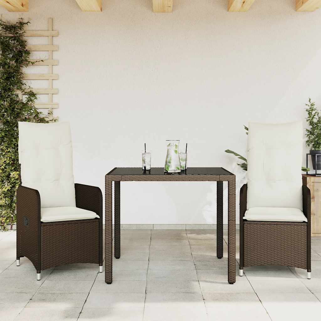 vidaXL 3-tlg. Garten-Bistro-Set mit Kissen Braun Poly Rattan