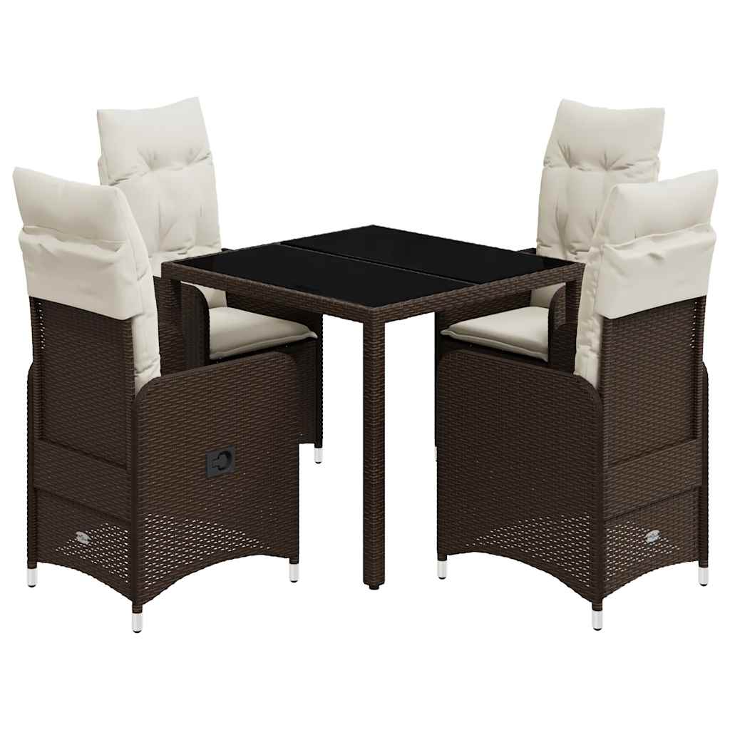Thumbnail - vidaXL 5-tlg. Garten-Bistro-Set mit Kissen Braun Poly Rattan