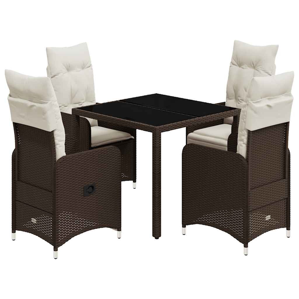 Thumbnail - vidaXL 5-tlg. Garten-Bistro-Set mit Kissen Braun Poly Rattan