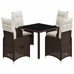 5dílný zahradní bistro set s poduškami hnědý polyratan - obrázek 2