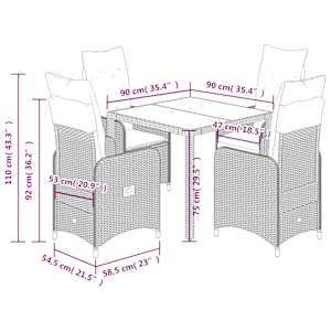 5dílný zahradní bistro set s poduškami hnědý polyratan - obrázek 9