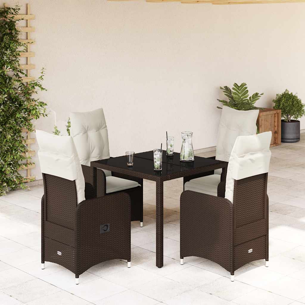 vidaXL 5-tlg. Garten-Bistro-Set mit Kissen Braun Poly Rattan