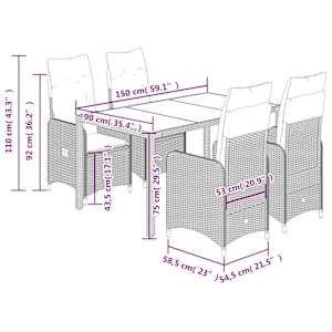 5dílný zahradní bistro set s poduškami hnědý polyratan - obrázek 7