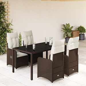 5dílný zahradní bistro set s poduškami hnědý polyratan - obrázek 1