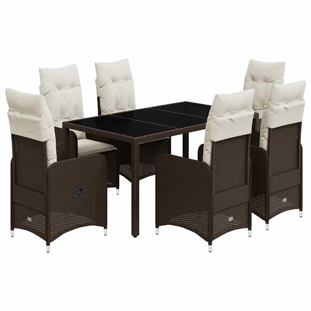 vidaXL 7dílný zahradní bistro set s poduškami hnědý polyratan