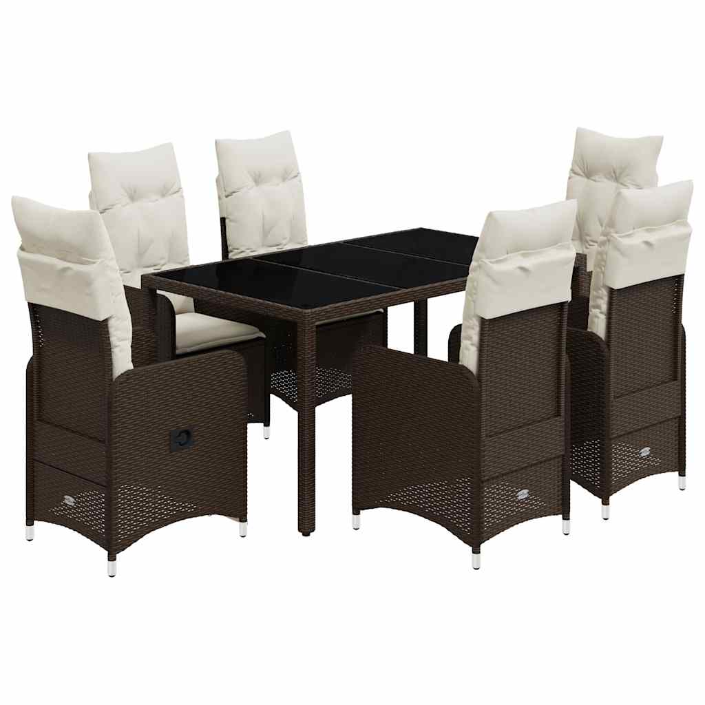 vidaXL Set bistro de grădină cu perne, 7 piese, maro, poliratan