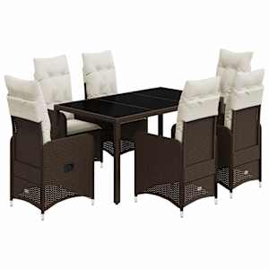 7dílný zahradní bistro set s poduškami hnědý polyratan - obrázek 2