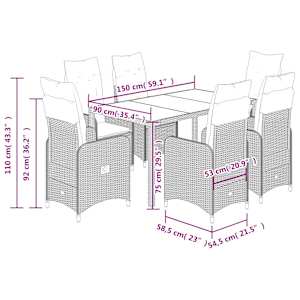 7dílný zahradní bistro set s poduškami hnědý polyratan - obrázek 9
