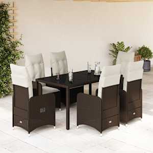 7dílný zahradní bistro set s poduškami hnědý polyratan - obrázek 1