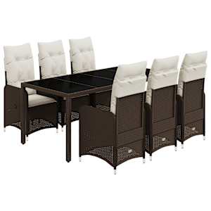 7dílný zahradní bistro set s poduškami hnědý polyratan - obrázek 2