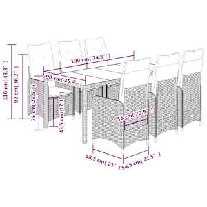 7dílný zahradní bistro set s poduškami hnědý polyratan - obrázek 7