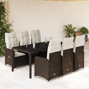 7dílný zahradní bistro set s poduškami hnědý polyratan - obrázek 1