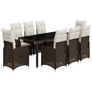 9dílný zahradní bistro set s poduškami hnědý polyratan - obrázek 2