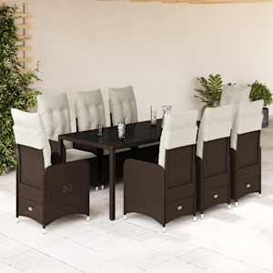 9dílný zahradní bistro set s poduškami hnědý polyratan - obrázek 1