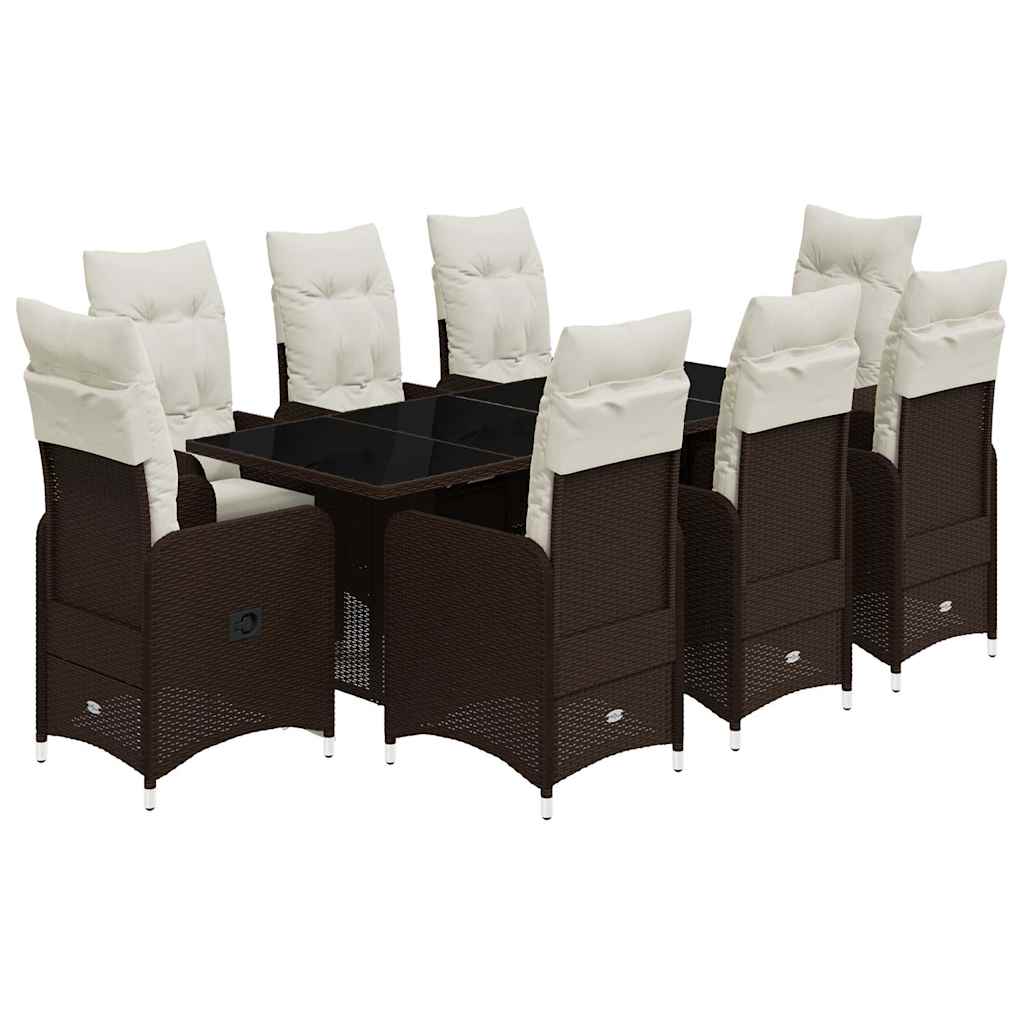 vidaXL Set bistro de grădină cu perne, 9 piese, maro, poliratan