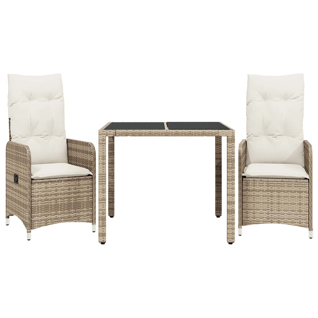 Thumbnail - vidaXL 3-tlg. Garten-Bistro-Set mit Kissen Beige Poly Rattan